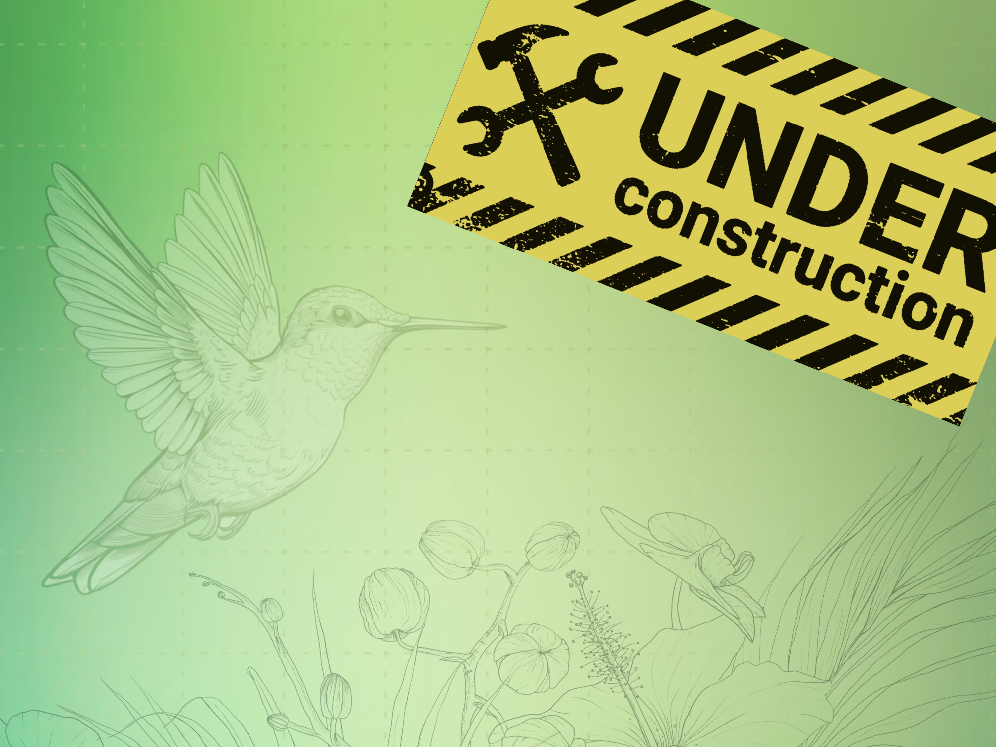 Placeholder graphic: an 'Under construction' sign over a faint Brightseed hummingbird and botanical line art, marking this section as in progress