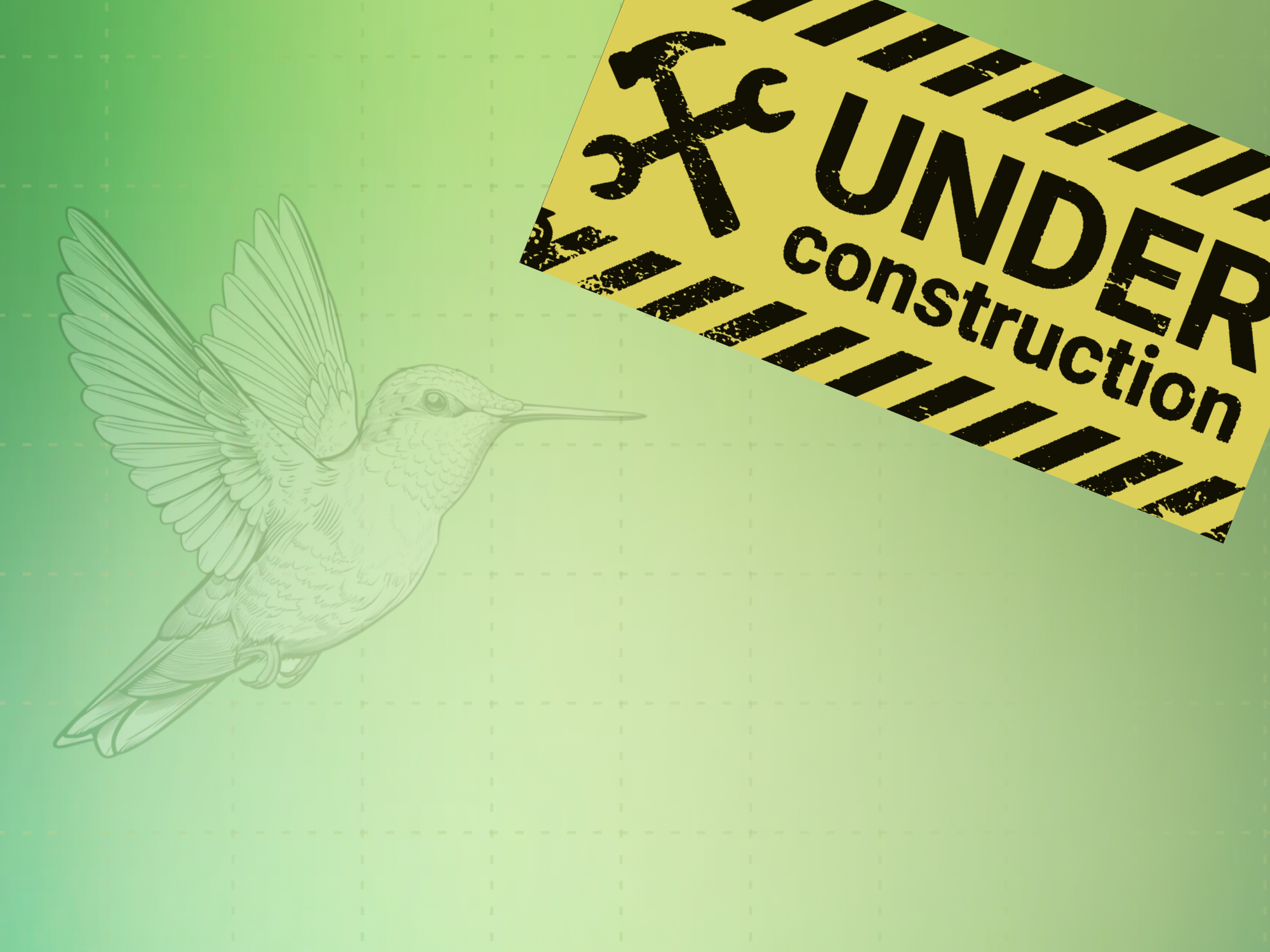 Placeholder graphic: an 'Under construction' sign over a faint Brightseed hummingbird, marking this section as in progress