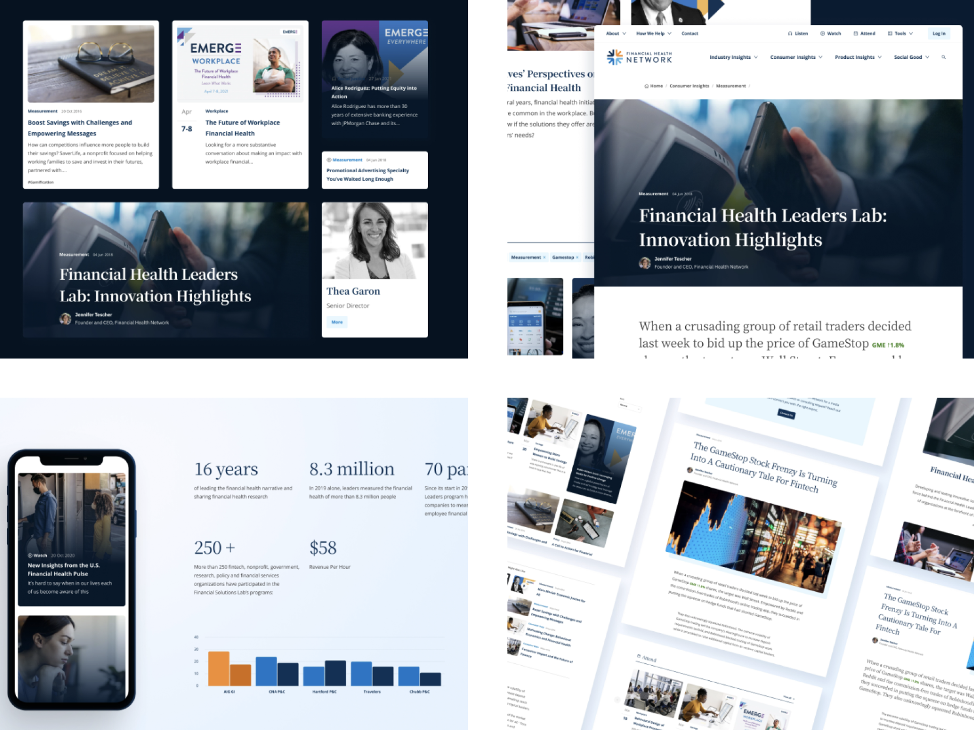 Launched Financial Health Network site with impact metrics: 16 years, 8.3 million reached, and 250+ insights